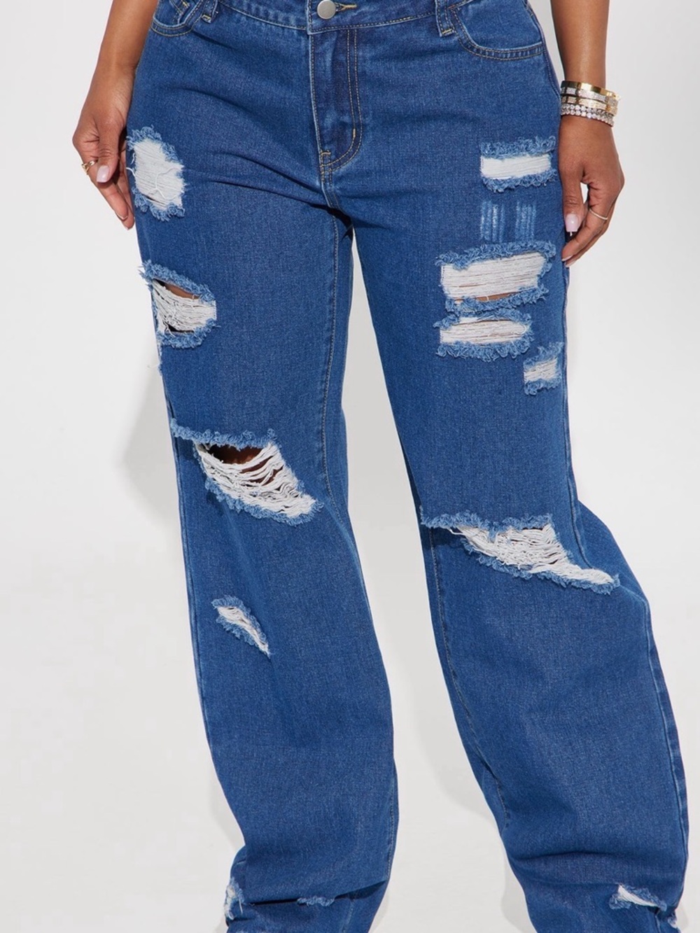 Fashion Nova Blue Distressed Wide-Leg Jeans - Picture 2 of 3